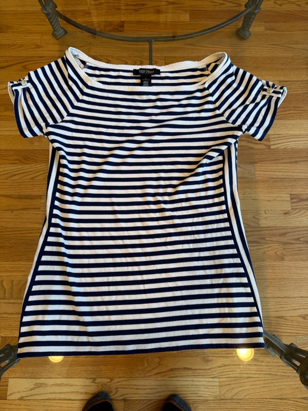 White House black market Navy & White Striped Boatneck Short Sleeve Tee